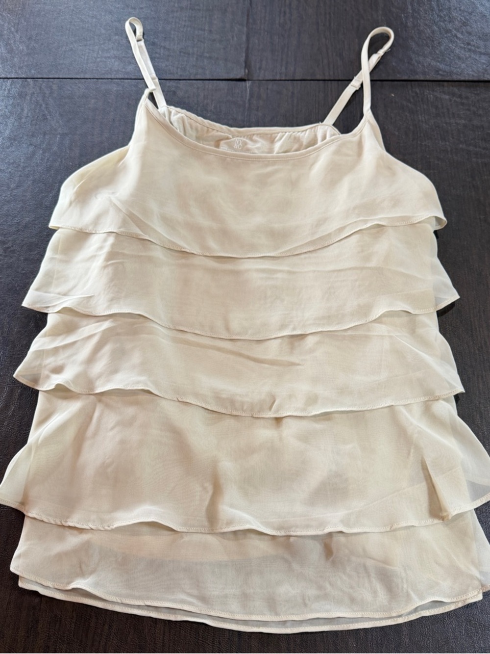 New York and Company Neutral Tiered Chiffon Cami Cream Tank Top - Women's Sz L